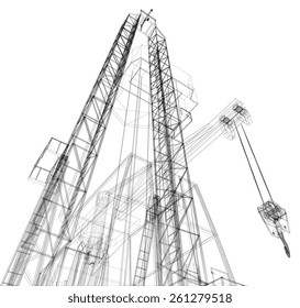 Oil rig. Detailed vector illustration isolated on white background. Vector rendering of 3d