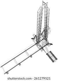 Oil rig. Detailed vector illustration isolated on white background. Vector rendering of 3d