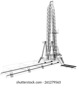 Oil rig. Detailed vector illustration isolated on white background. Vector rendering of 3d