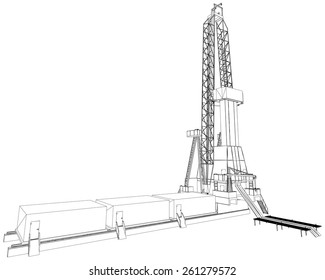 Oil rig. Detailed vector illustration isolated on white background. Vector rendering of 3d