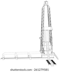 Oil rig. Detailed vector illustration isolated on white background. Vector rendering of 3d