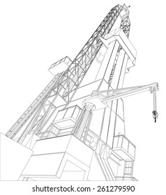 Oil rig. Detailed vector illustration isolated on white background. Vector rendering of 3d