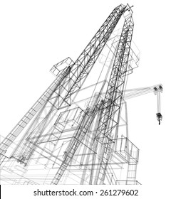 Oil rig. Detailed vector illustration isolated on white background. Vector rendering of 3d