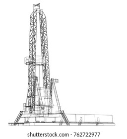 Oil rig. Detailed vector illustration isolated on white background. Vector rendering of 3d