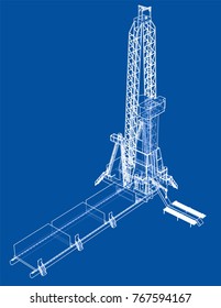 Oil rig. Detailed vector illustration isolated on white background. Vector rendering of 3d
