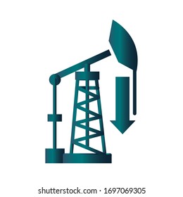 oil rig down arrow production trade crisis economy, oil price crash vector illustration gradient style icon