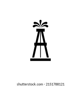 Oil Rig Gusher, Petroleum Derrick Tower. Flat Vector Icon illustration. Simple black symbol on white background. Oil Rig, Petroleum Derrick Tower sign design template for web and mobile UI element.