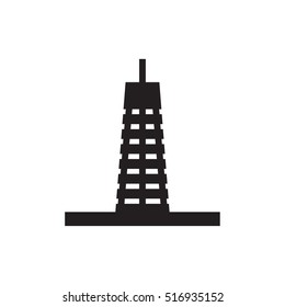 Oil rig icon with flat design, black icon, vector illustration