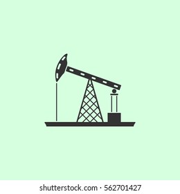 Oil Rig icon flat. Grey vector symbol on green background