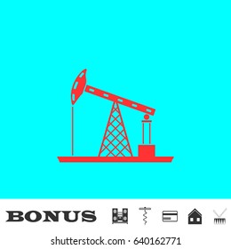 Oil Rig icon flat. Red pictogram on blue background. Vector illustration symbol and bonus buttons Music center, corkscrew, credit card, house, drum