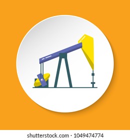 Oil rig icon in flat style on round button. Exploration and oil production symbol isolated on white.
