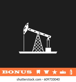 Oil Rig icon flat. White pictogram on black background. Vector illustration symbol and bonus button tooth, vase, star, mirror, bottle