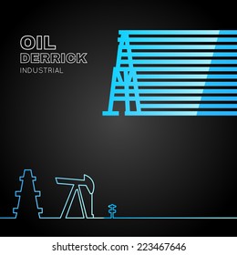 Oil rig icon in line design over dark background. Vector illustration.
