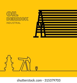 Oil Rig Icon In Line Design Over Orange Background. Oil Pump Jack Silhouette Design. Wind Turbines Generating Electricity.  Wind Turbine Generate Electricity. Green Energy. Vector Illustration.