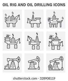 Oil Rig Icon Or Offshore Drilling Rig Icon Also Called Oil Platform, Offshore Platform. Crane And Hook Included For Well Drilling To Explore, Extract, Store, And Process Petroleum And Natural Gas. 