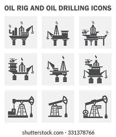 Oil Rig Icon Or Offshore Drilling Rig Icon Also Called Oil Platform, Offshore Platform. Crane And Hook Included For Well Drilling To Explore, Extract, Store, And Process Petroleum And Natural Gas. 