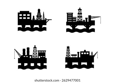 Ícone da plataforma petrolífera. Conjunto de vetores offshore Sinal de plataforma de perfuração. Ícone do equipamento de drill. Plataforma petrolífera offshore.