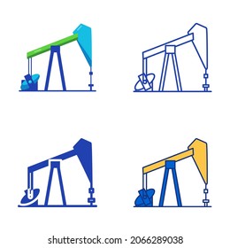Oil rig icon set in flat and line style. Oil production symbol. Vector illustration.