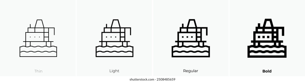 Icono de la plataforma petrolera. Diseño de estilo delgado, ligero, regular y audaz aislado sobre fondo blanco