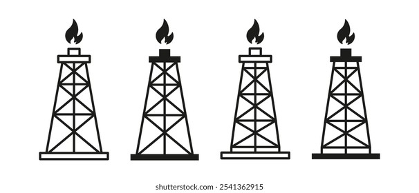 Oil rig icon vector set. Outline pump jack symbol. Oil tower sign