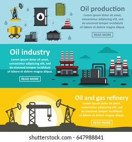 Oil rig industry banner horizontal concept set. Flat illustration of 3 oil rig industry vector banner horizontal concepts for web