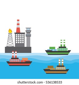 oil rig industry and cargo ships icon. colorful design. vector illustration