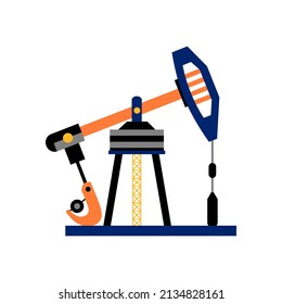 Oil rig. Large oil pump for pumping out oil. Icon, clipart for website, application about oil extraction, trade, fuel, petrol.  Vector flat illustration, cartoon style.