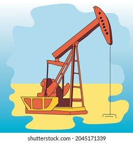 oil rig on yellow-blue background