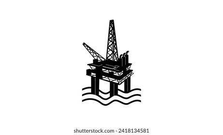 oil rig, oil platform sign, black isolated silhouette
