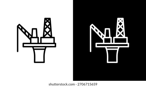 Oil Rig Platform White Icon Set Design