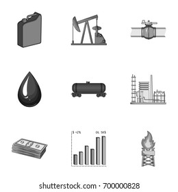 Oil rig, pump and other equipment for oil recovery, processing and storage.Oil set collection icons in monochrome style vector symbol stock illustration web.