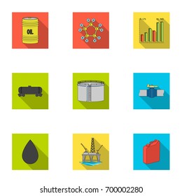 Oil rig, pump and other equipment for oil recovery, processing and storage.Oil set collection icons in flat style vector symbol stock illustration web.