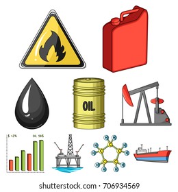 Oil rig, pump and other equipment for oil recovery, processing and storage.Oil set collection icons in cartoon style vector symbol stock illustration web.