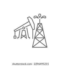 Oil rig and pump related vector linear icon. Isolated on white background. Vector illustration. Editable stroke