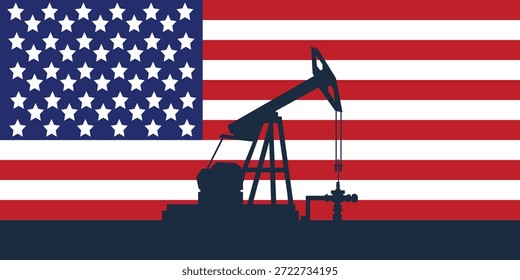 Plano de fundo de abóbada da plataforma de óleo. Indústria petrolífera americana. bandeira dos Estados Unidos da América. Petróleo bruto