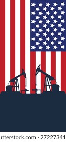 Plano de fundo de abóbada da plataforma de óleo. Indústria petrolífera americana. bandeira dos Estados Unidos da América. Petróleo bruto