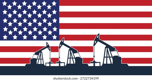 Plano de fundo de abóbada da plataforma de óleo. Indústria petrolífera americana. bandeira dos Estados Unidos da América. Petróleo bruto