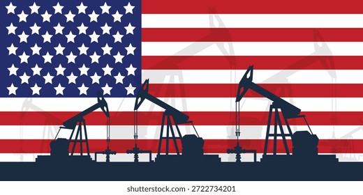 Plano de fundo de abóbada da plataforma de óleo. Indústria petrolífera americana. bandeira dos Estados Unidos da América. Petróleo bruto