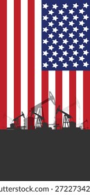 Plano de fundo de abóbada da plataforma de óleo. Indústria petrolífera americana. bandeira dos Estados Unidos da América. Petróleo bruto