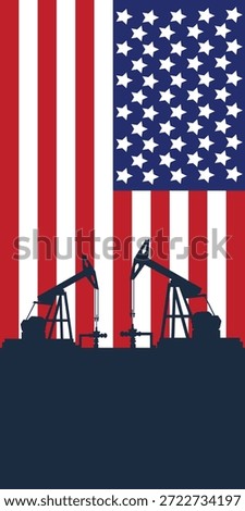 Oil rig pumpjack background. American petroleum industry. united states of america flag. Crude oil