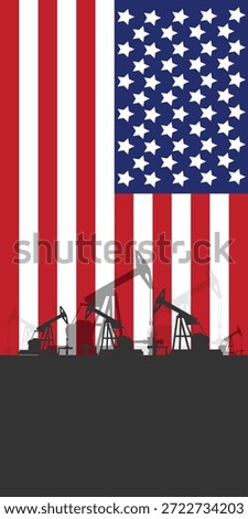 Oil rig pumpjack background. American petroleum industry. united states of america flag. Crude oil