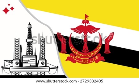 Oil rig pumpjack background.The Brunei petroleum industry.Brunei flag.Crude oil