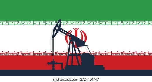 Plano de fundo de abóbada da plataforma de óleo. Indústria petrolífera iraniana. Bandeira da República Islâmica do Irã. Petróleo bruto