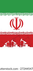 Plano de fundo de abóbada da plataforma de óleo. Indústria petrolífera iraniana. Bandeira da República Islâmica do Irã. Petróleo bruto