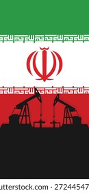 Plano de fundo de abóbada da plataforma de óleo. Indústria petrolífera iraniana. Bandeira da República Islâmica do Irã. Petróleo bruto