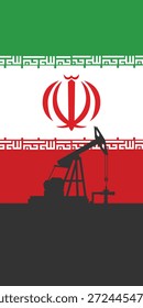 Plano de fundo de abóbada da plataforma de óleo. Indústria petrolífera iraniana. Bandeira da República Islâmica do Irã. Petróleo bruto