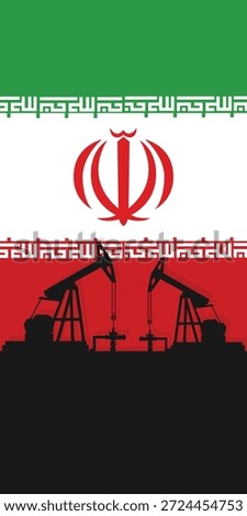 Oil rig pumpjack background. Iran petroleum industry. Islamic republic of iran flag. Crude oil