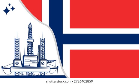 Ölplattform Kürbis Hintergrund. Norwegens Erdölindustrie. Norwegische Flagge. Rohöl