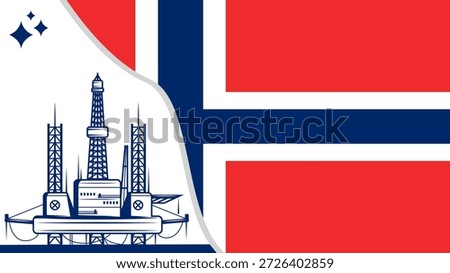 Oil rig pumpjack background. Norway's petroleum industry. Norway flag. Crude oil