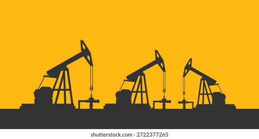 Plano de fundo de abóbada da plataforma de óleo. Indústria petrolífera. Simples banner de silhueta plana. Petróleo bruto